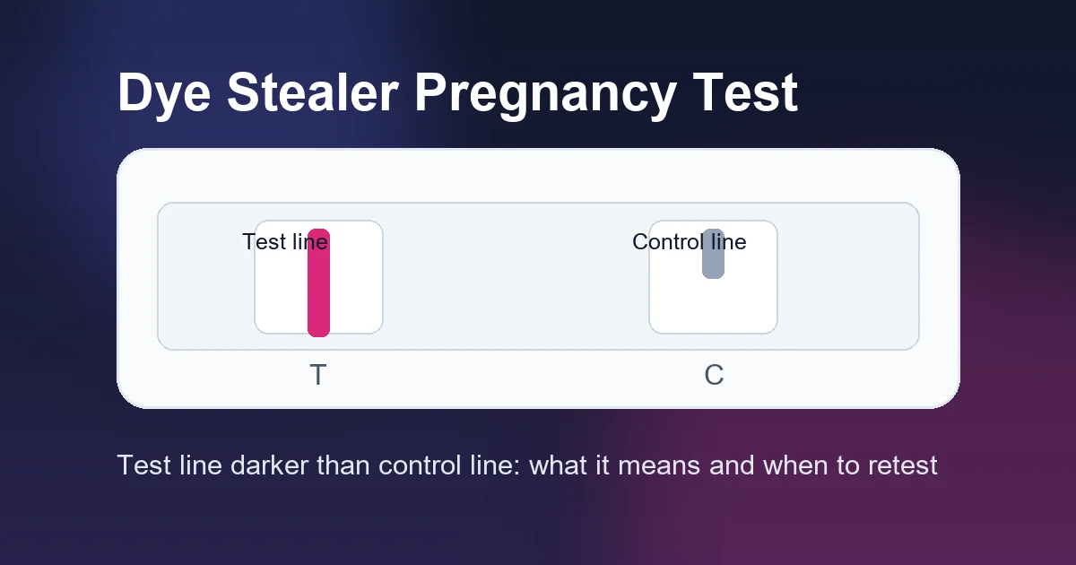 Illustration of a dye stealer pregnancy test where the test line is darker than the control line