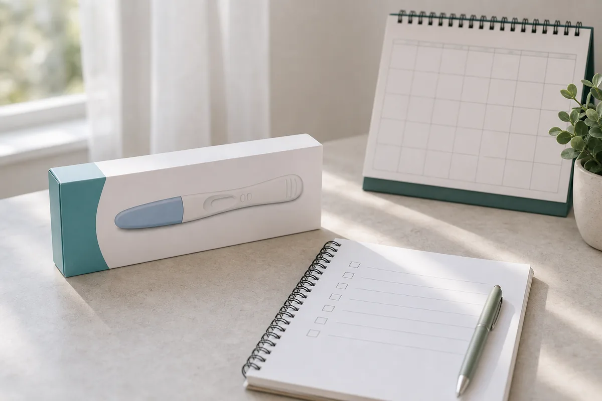Neutral pregnancy test checklist and calendar for reviewing a possible false positive result
