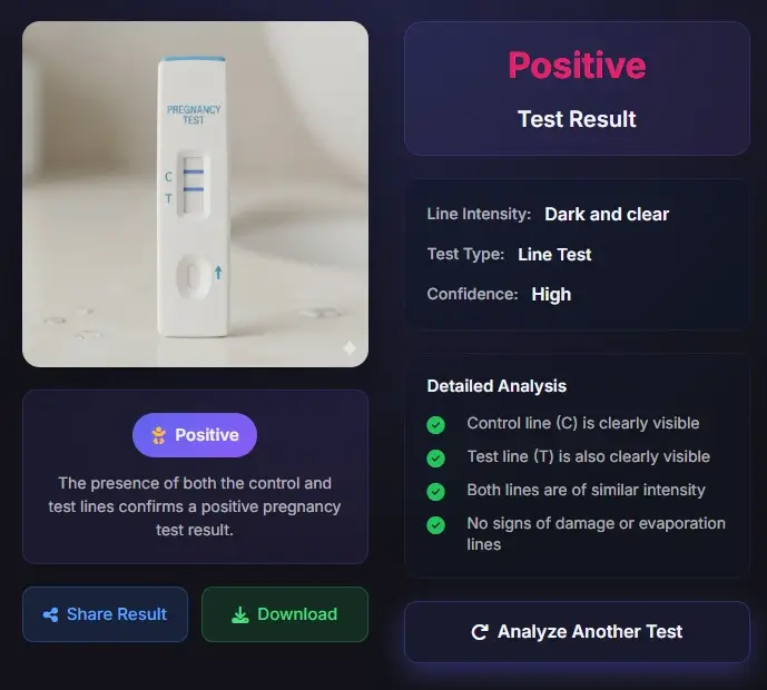 Positive pregnancy test result - two lines visible indicating pregnancy detected