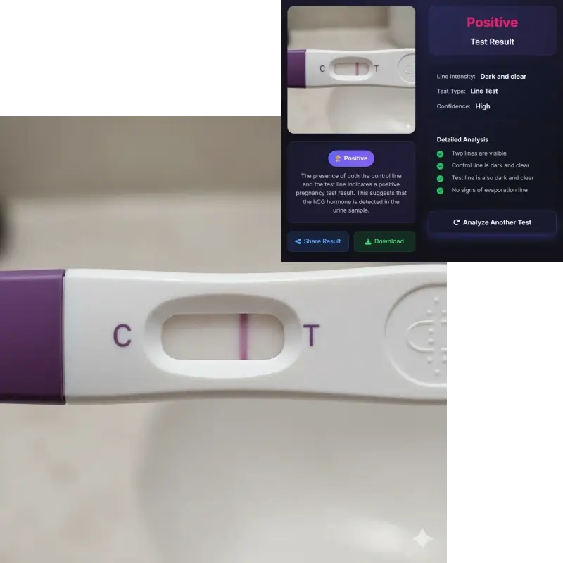 AI pregnancy test checker works with all brands - positive test at angle view