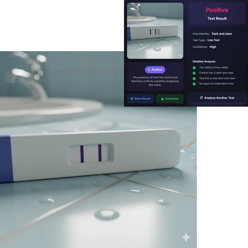 Free and private AI pregnancy test checker - pregnancy test on bathroom counter